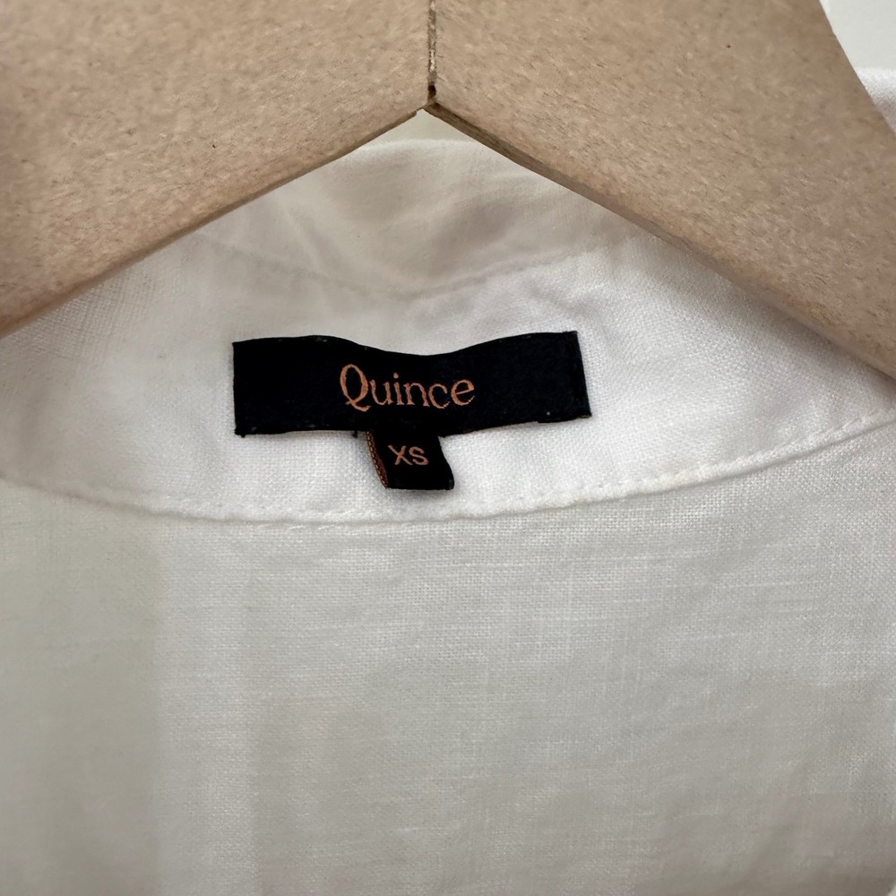 Quince Button Down Shirt XS White 100% Linen Short Sleeve Cuffed Pocket - Picture 4 of 6